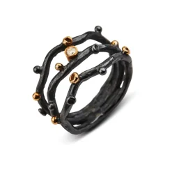 By Birdie Grace Triple Ring i 14 Karat Guld med 14 Karat Guld og Diamant 0,05 Carat