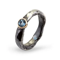 By Birdie Heritage Stone Sterling Sølv Ring med 14 Karat Guld Og Aquamarin