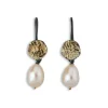 By Birdie Mani Coin Pearl Drop Rhodineret Sølv Øreringe med 14 Karat Guld Og Perle