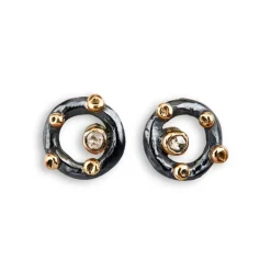 By Birdie Orbits Sterling Sølv Ørestikker med 14 Karat Guld og Diamanter 0,08 Carat