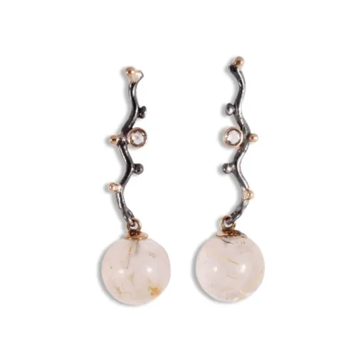 By Birdie Urban Buds Grace Sterling Sølv Ørestikker med Rutilkvarts og Brillanter 0,10 Carat