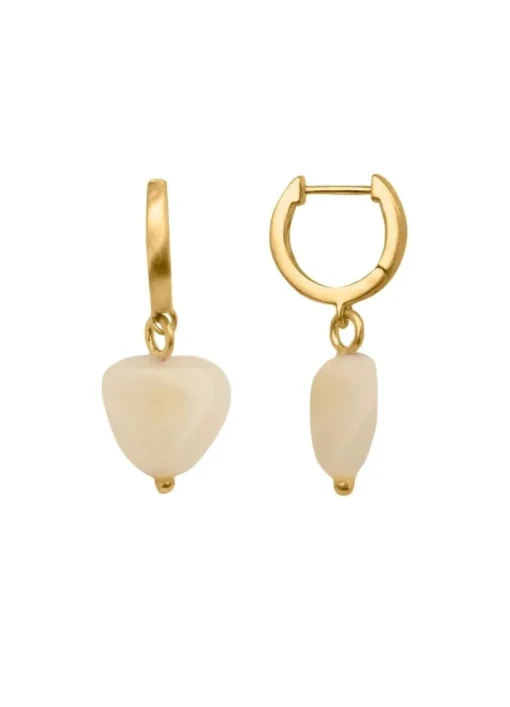 byBiehl Soft Heart Hoop Forgyldt Metalblanding Øreringe med Gul Jade
