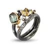 Dubeca Aqua Flower Sterling Sølv Ring fra By Birdie med 14/18 Karat Guld, Aquamarin og Diamant 0,15 Carat