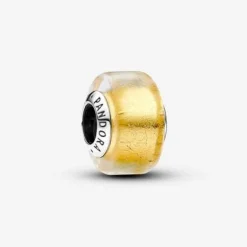 Pandora Golden Mini Murano Glass Sterling Sølv Charm