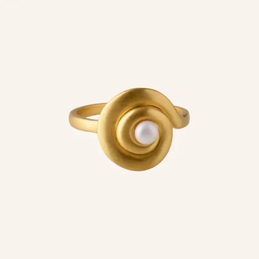 Pernille Corydon Shell Flower Forgyldt Sølv Ring med Ferskvandsperle