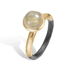 Victoria Rose Sterling Sølv Ring fra By Birdie med 14 Karat Guld Og Rutilkvarts