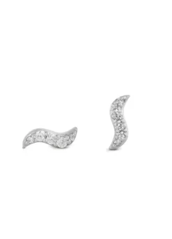 Wave Stud Sparkle Sterling Sølv Øreringe fra byBiehl